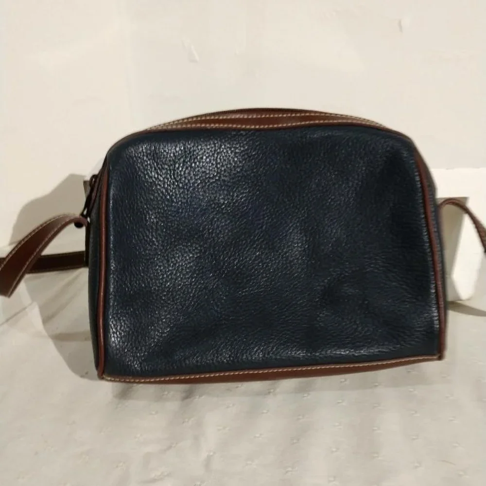 Vintage Medallion crossbody leather handbag Navy Blue/Brown